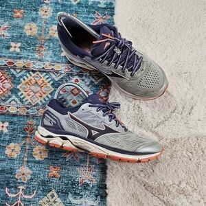 Mizuno Wave Rider 21 Womens Size 7.5 Running Shoes Gray Blue Orange